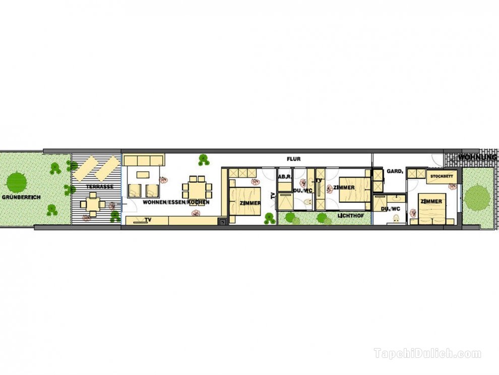 Modern apartment with garden, with access to sauna