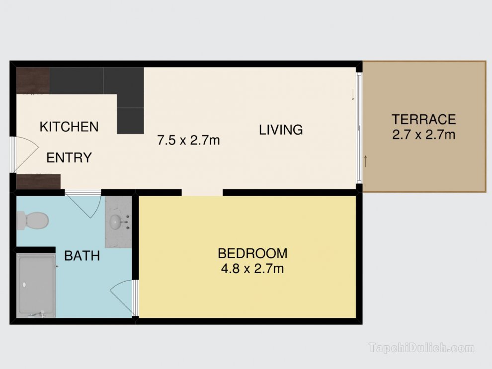 58平方米1臥室公寓 (邦滔灣) - 有1間私人浴室