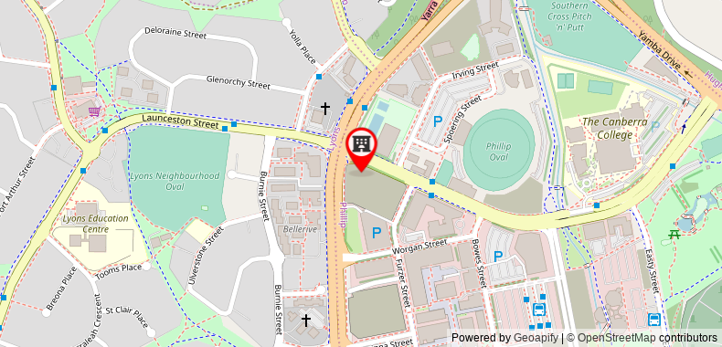 The Woden Hotel on maps