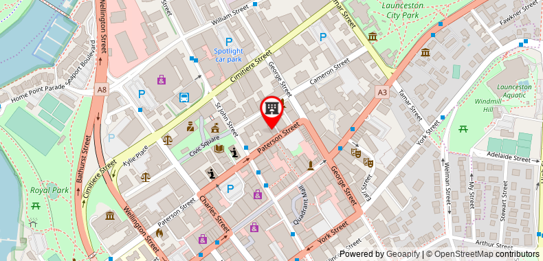 在地图上查看Launceston Central Apartment Hotel