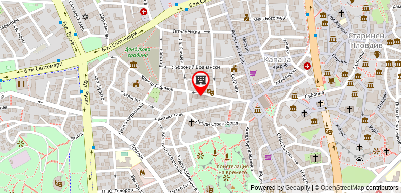 Bản đồ đến Art guest apartment EVMOLPIAS near Roman stadium