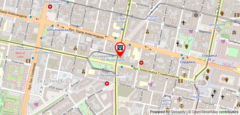 Bản đồ đến Khách sạn Central Sofia