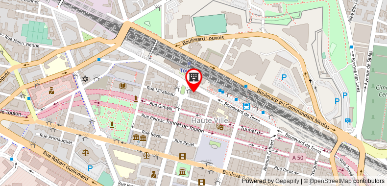 Bản đồ đến Khách sạn The Originals Boutique, Grand de la Gare, Toulon (Inter-)