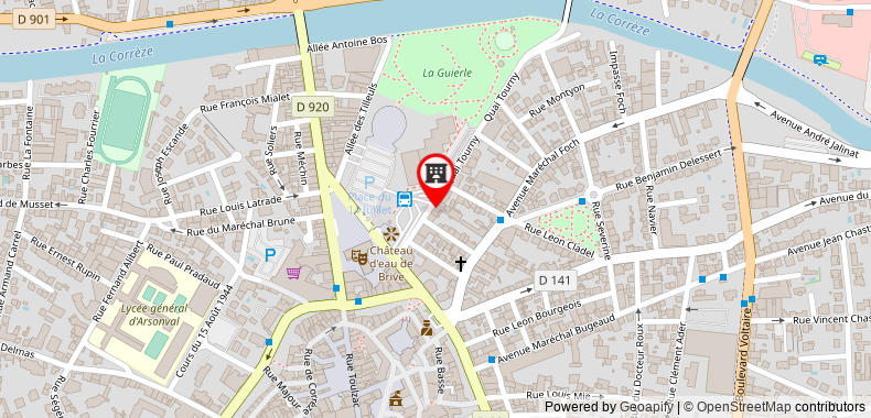 Bản đồ đến Khách sạn The Originals Boutique, Le Quercy, Brive-la-Gaillarde Centre (Qualys-)