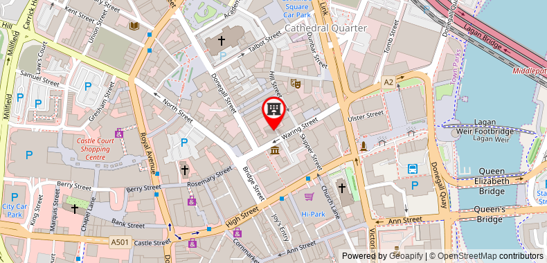 在地图上查看贝尔法斯特市中心普瑞米尔酒店 - 大教堂区