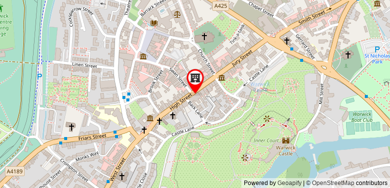 The Warwick Arms Hotel on maps