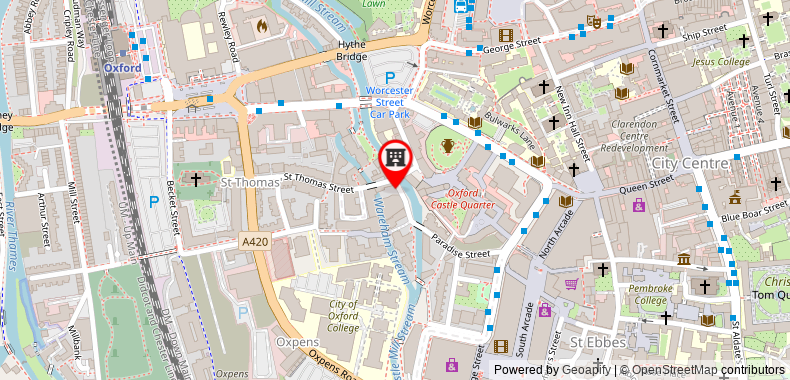 在地图上查看牛津市中心萬豪萬怡酒店