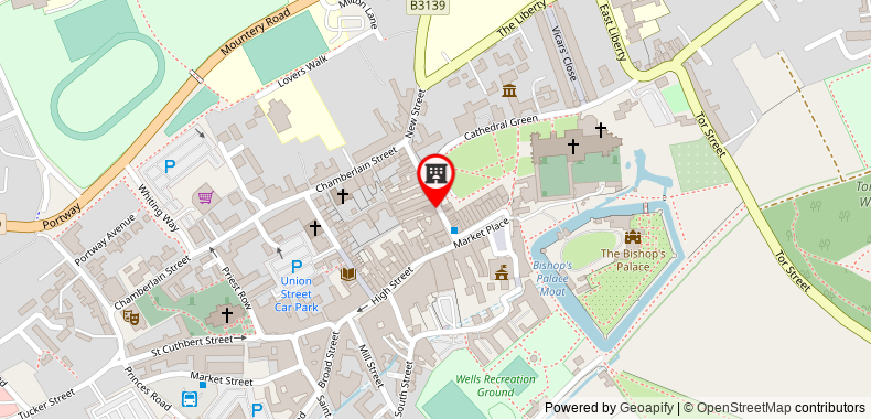 The Swan Hotel, Wells, Somerset on maps