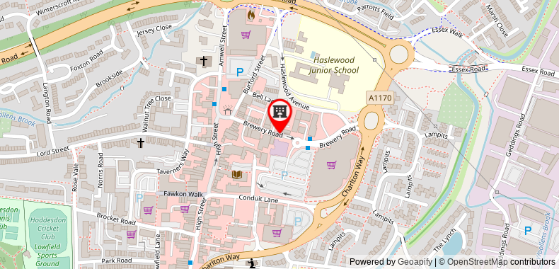 Bản đồ đến Velvet 1-bedroom penthouse, Clockhouse, Hoddesdon