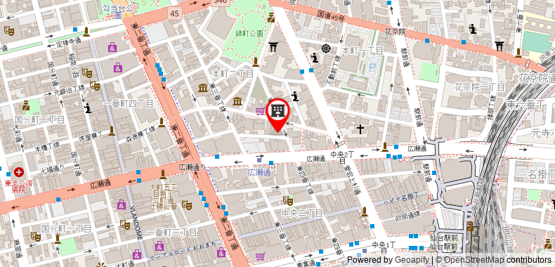 在地图上查看R&B酒店 - 仙台廣瀨通站前