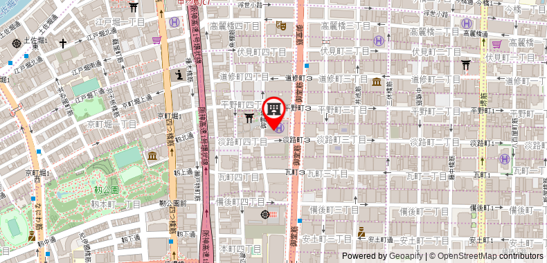 在地图上查看大阪禦堂筋符號皇家花園酒店