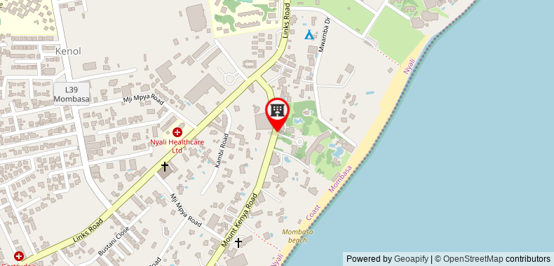 Mombasa beach hotel on maps