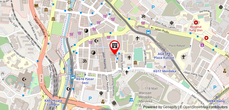 在地图上查看吉隆坡唐人街瑞士旅館