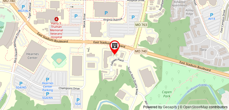 在地图上查看哥倫比亞 - 密蘇里大學漢普頓套房酒店