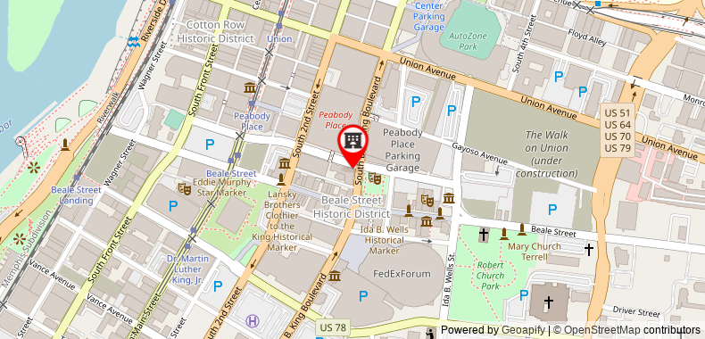 在地图上查看希爾頓歡朋套房酒店 - 孟菲斯皮博迪廣場