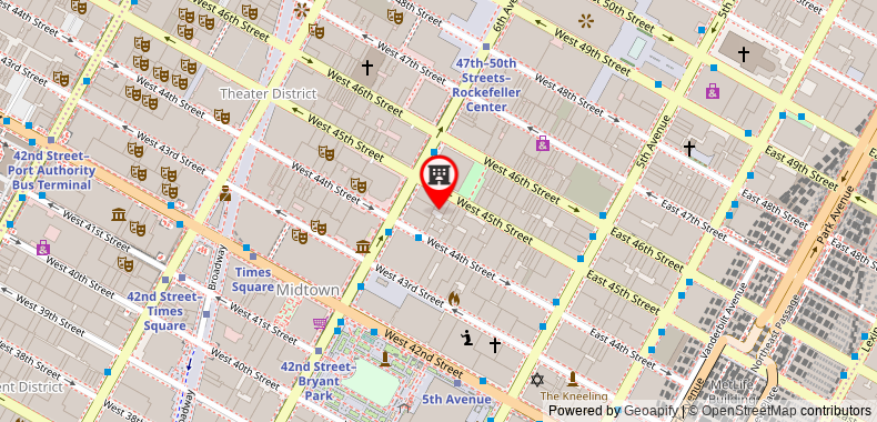 The Iroquois New York Hotel on maps