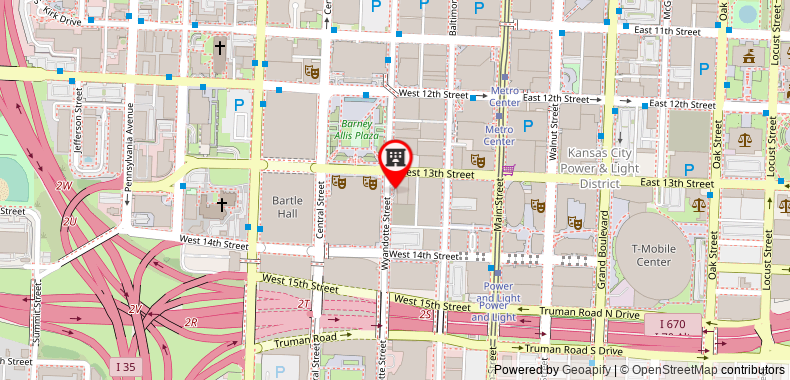Bản đồ đến Khách sạn Crowne Plaza Kansas City Downtown