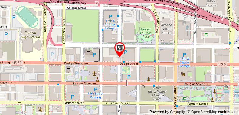 Bản đồ đến Khách sạn Doubletree & Executive Meeting Center Omaha Downtown