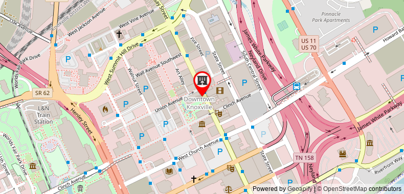在地图上查看諾克斯維爾市中心希爾頓尊盛酒店