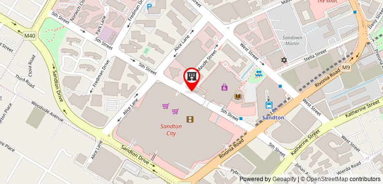 在地图上查看約翰內斯堡達芬奇廣場酒店